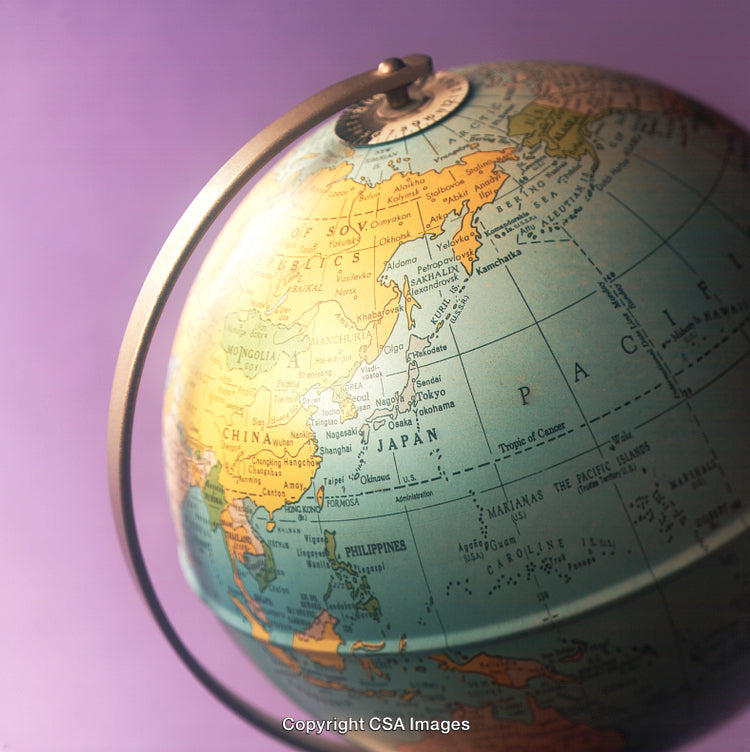 Detailed Globe Highlighting Asia on a Vibrant Purple Background