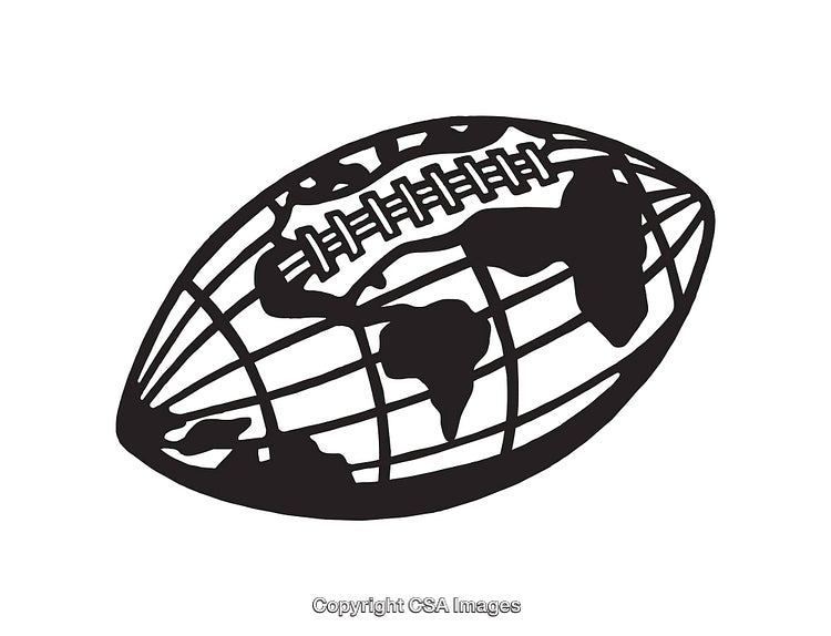 Black and White Illustration of Globe Football Design in Line Art Style