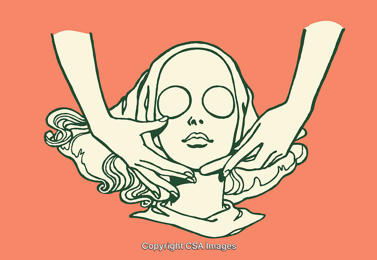 Abstract Line Art Illustration of a Face with Hands on Bright Background