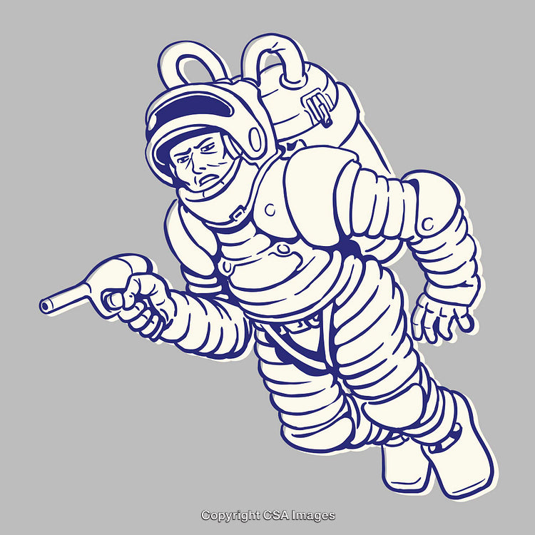 Classic Line Drawing of Astronaut in Space Suit with Laser Pistol