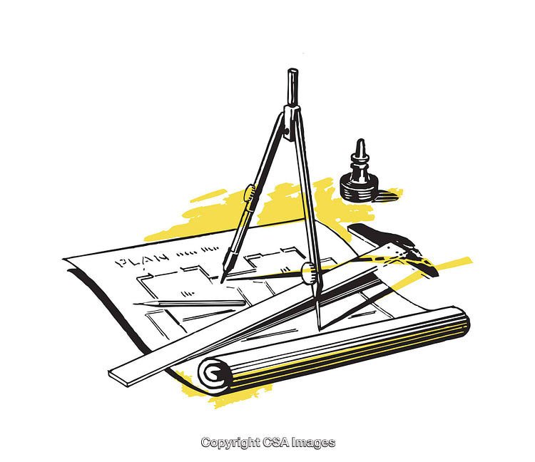 Architectural Tools and Blueprints in Artistic Design Illustration