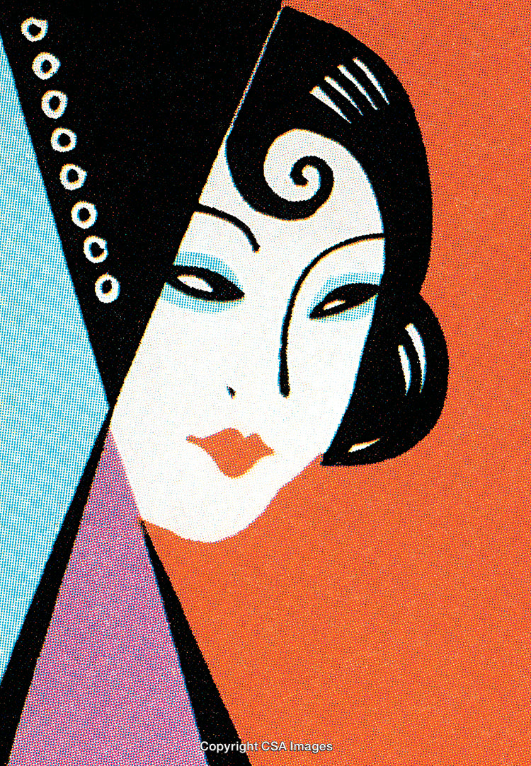 Elegant Art Deco Portrait of a Woman in Abstract Geometric Design