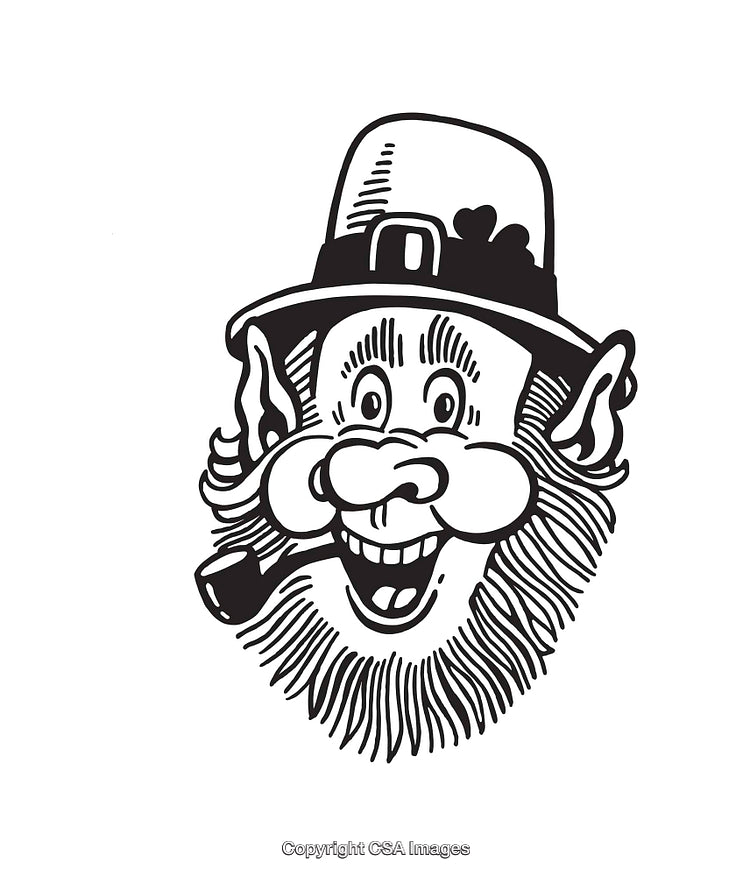 Smiling Leprechaun Line Art Illustration with Pipe and Hat