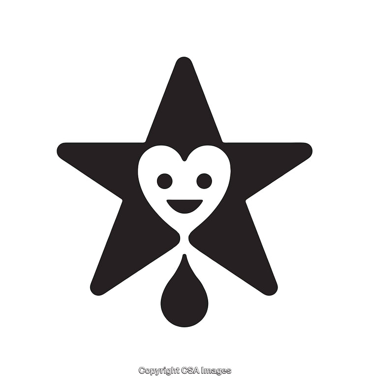 Black and White Icon with Star, Heart, and Teardrop Shapes