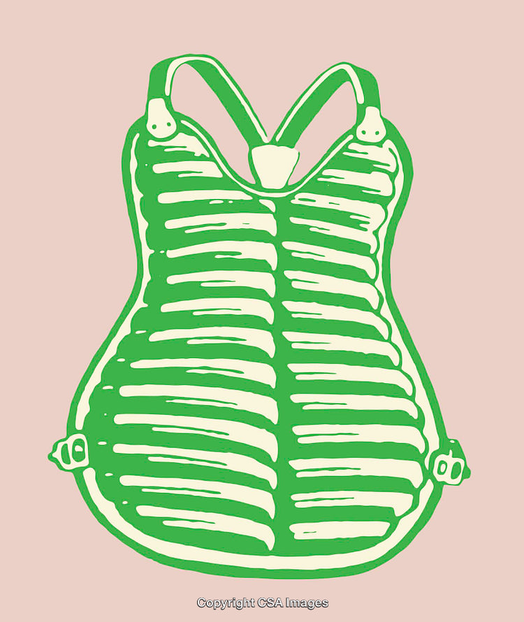 Green Illustrated Corset Harness on Pastel Background - Line Art Design