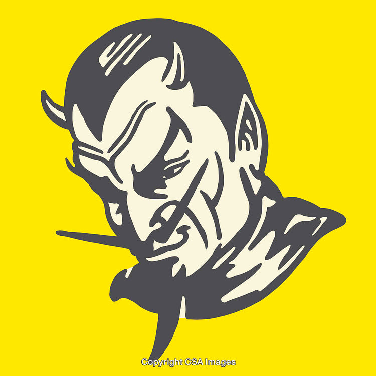 Stylized Line Art Illustration of a Devil Character Highlighted on Yellow Background