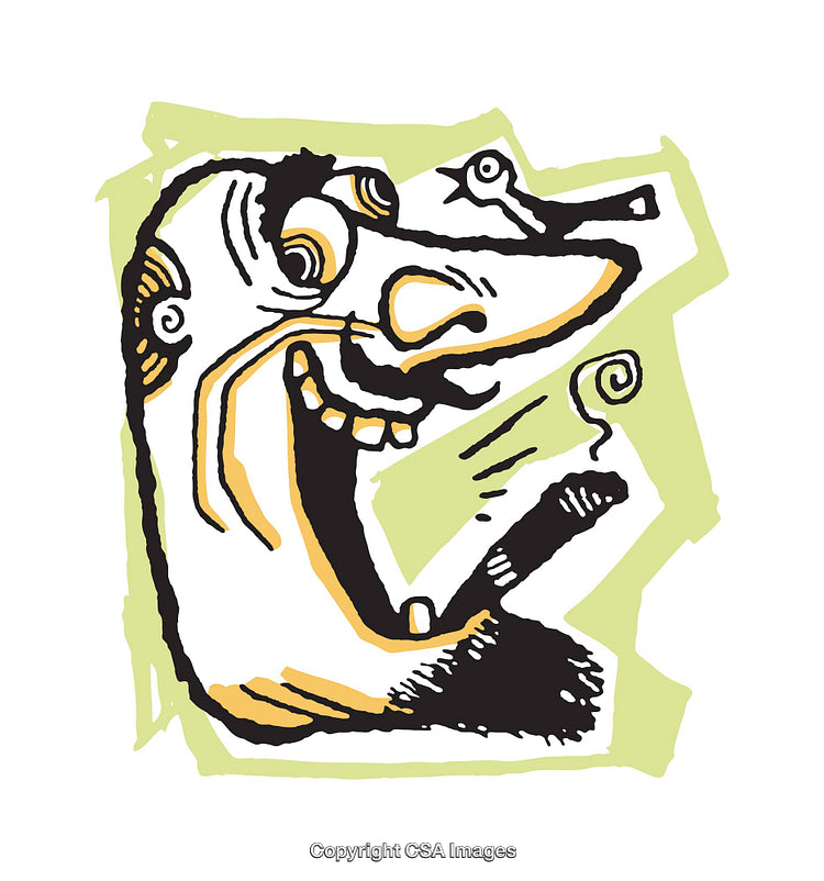Whimsical Cartoon Illustration Featuring a Playful Character with a Cigar
