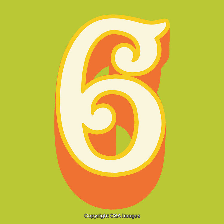 Stylized Number Six Artwork with Vibrant Colors on Green Background