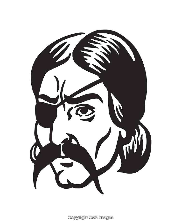 Detailed Black and White Pirate Line Art Illustration