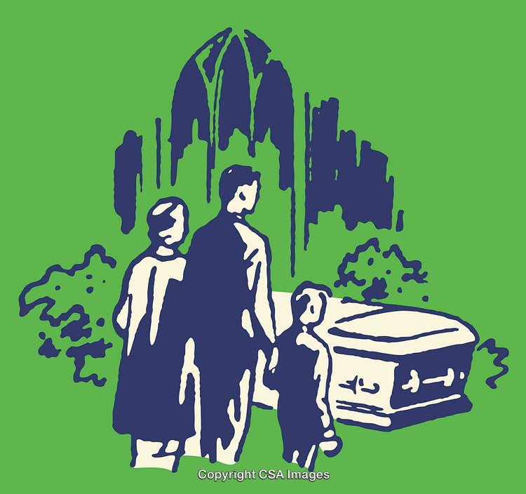 Grief Representation With Mourners Gathering by a Resting Place Illustration