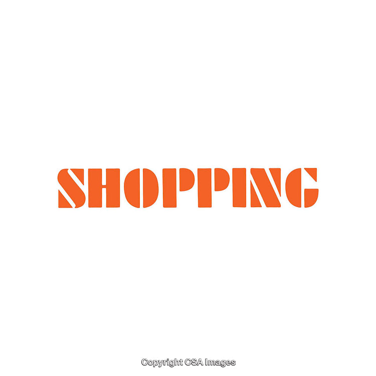 Orange Shopping Text in Modern Stencil Font on White Background