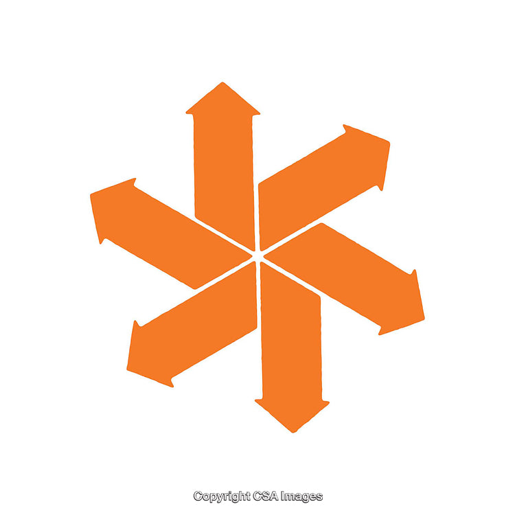 Abstract Orange Starburst Design with Six Shaping Arrows