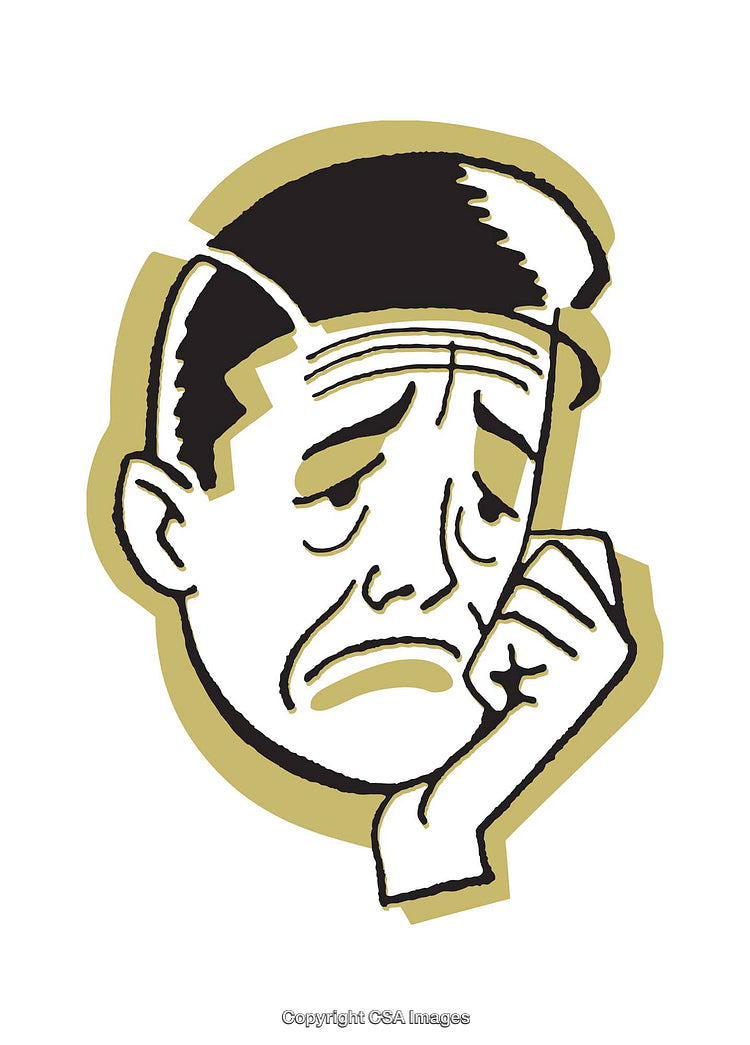 Retro Illustration of a Sad and Pensive Man in a Stylized Design