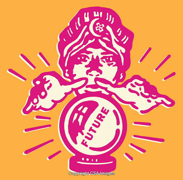 Fortune Teller With Crystal Ball in Vintage Inspired Colorful Style
