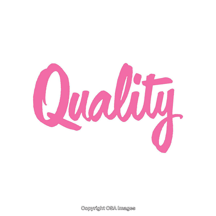 Pink Handwritten Script Word 'Quality' on White Background