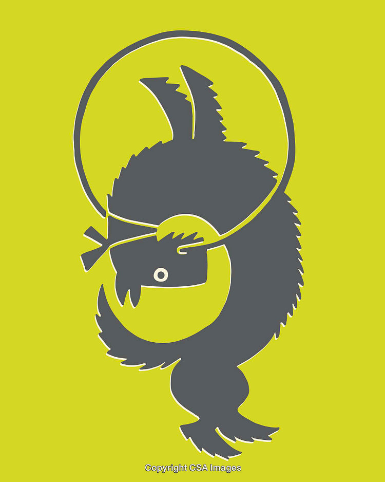 Yellow and Gray Abstract Line Art of Fish in Circle Design