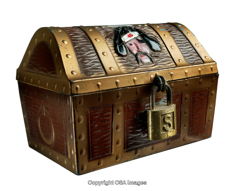 Decorative Vintage-Style Treasure Chest With Lock and Painted Details