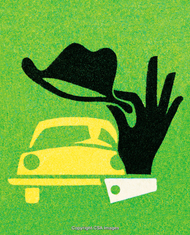 Retro Style Illustration of a Hat, Glove, and Car on Green Background