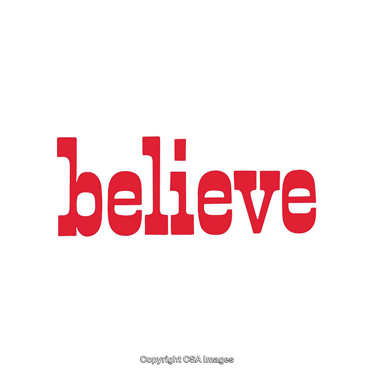 Inspirational Red Typography Reads 'Believe' on a White Background