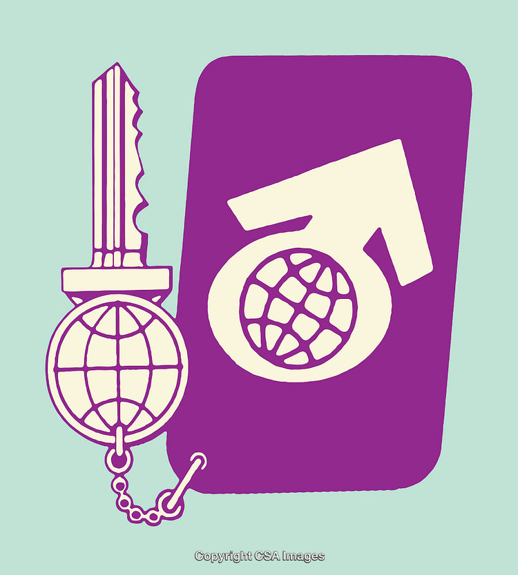 Creative Line Art Depicting a Key and Symbolic Global Elements