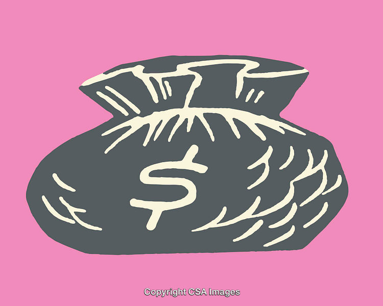 Colorful Line Art Illustration of a Money Bag on a Pink Background