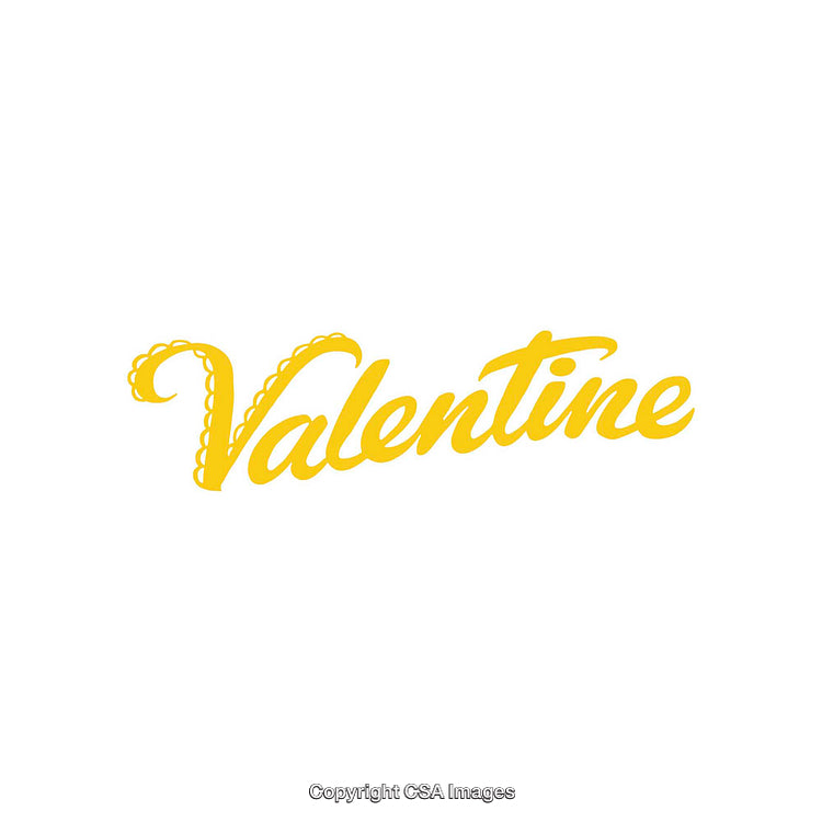 Elegant Yellow Valentine Lettering Design with Decorative Elements