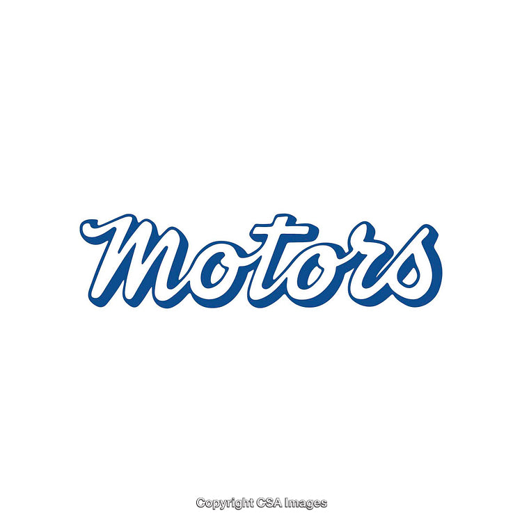 Blue "Motors" Text in Cursive Font on White Background