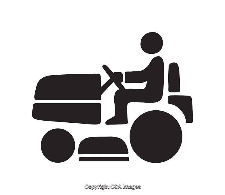 Black and White Icon of a Person Operating a Lawn Mower