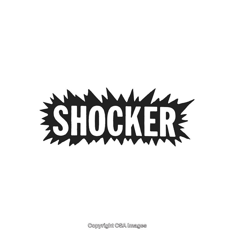 Retro Black and White Graphic with the Word Shocker in Bold Font