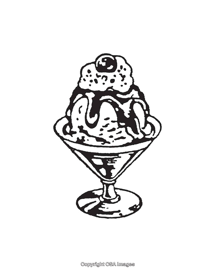 Black And White Line Art of Sundae Dessert in Cup