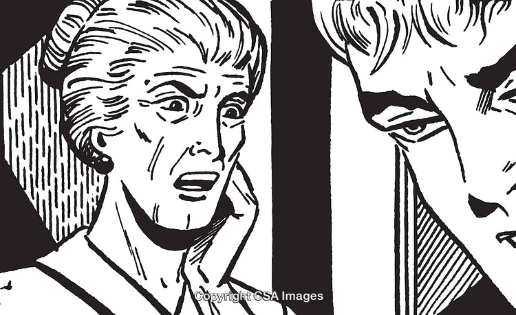 Black and White Illustration of Surprised Characters in a Retro Style