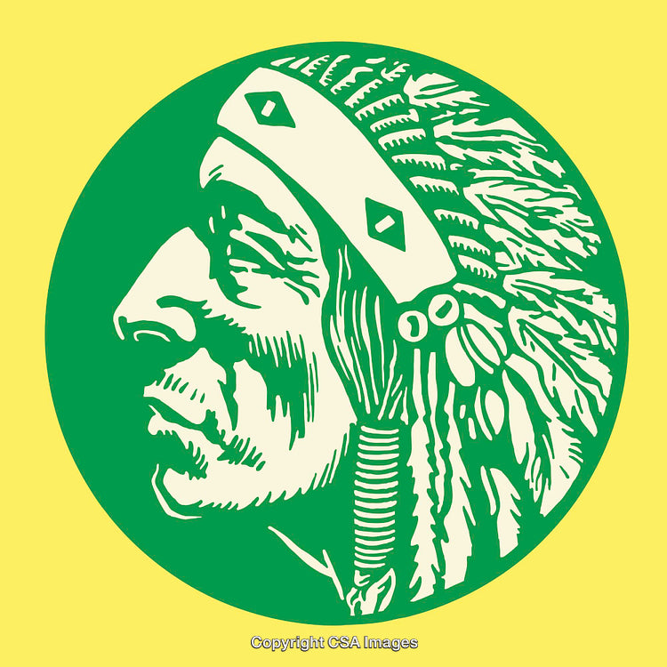 Color Illustration of a Tribal Profile with Feathered Headdress