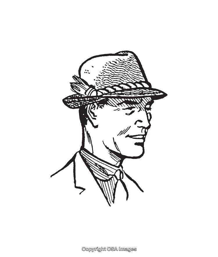 Black and White Line Illustration of Man Wearing a Stylish Hat