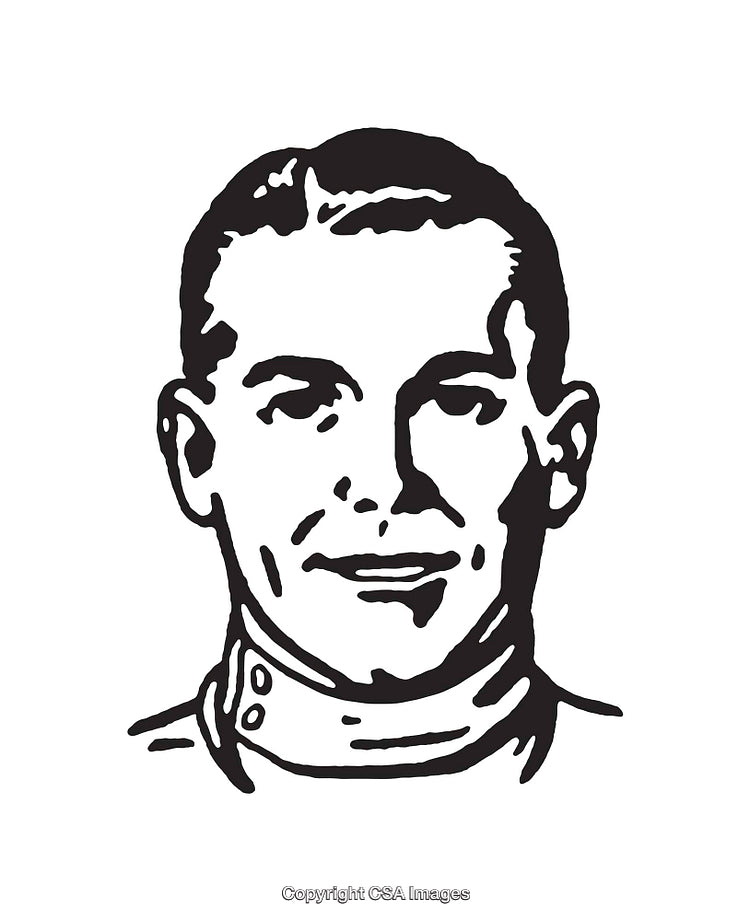 Black and White Line Art of a Man's Face in Outline Style