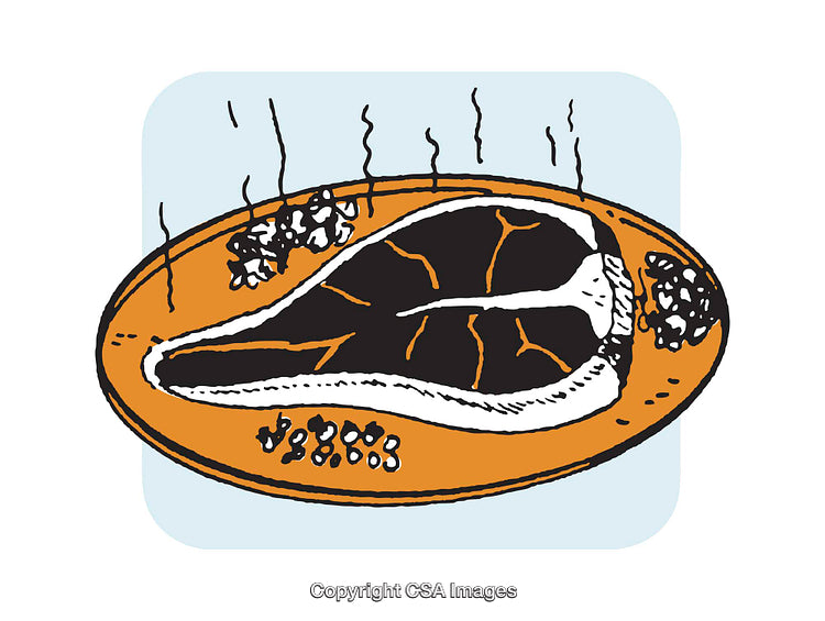 Illustration of a Sizzling Steak with Garnishes on a Plate