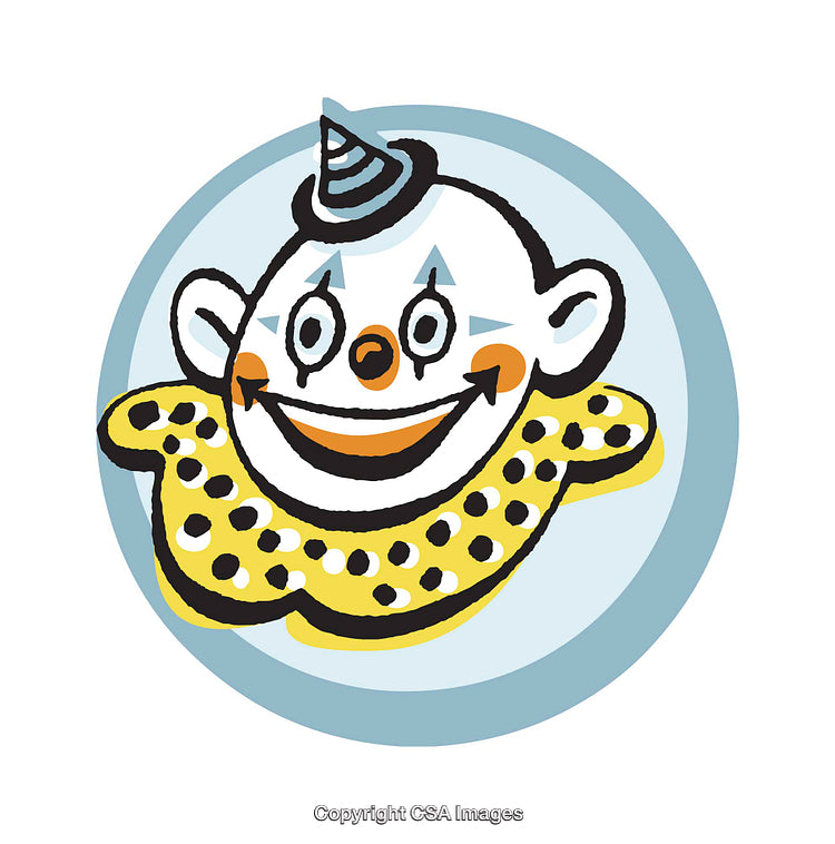 Vintage Clown Illustration with Colorful Details and Playful Expression