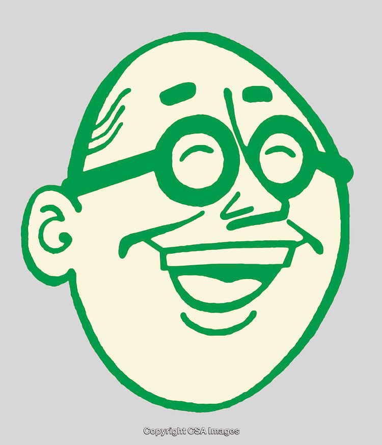 Cheerful Cartoon Character in Green Line Art Style on Light Background