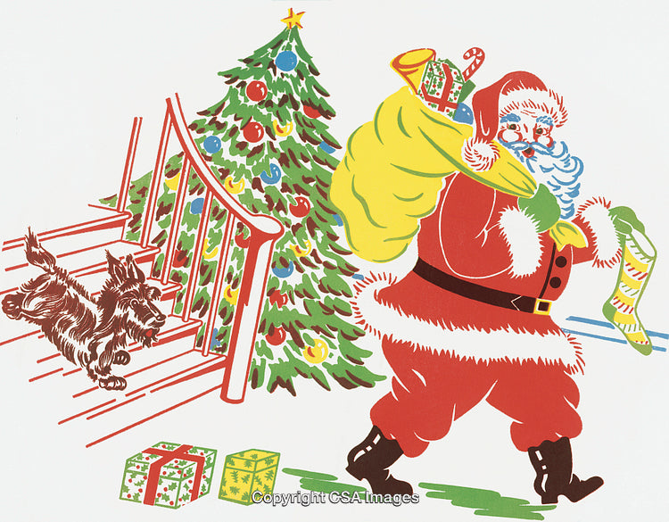 Festive Santa Delivering Gifts Next to Decorated Christmas Tree