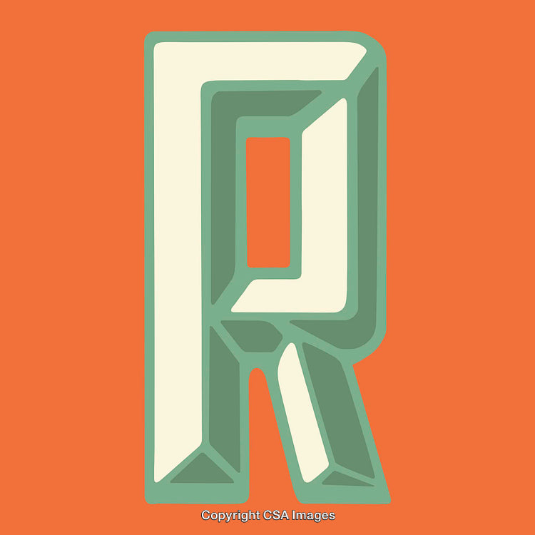 Stylized Illustration of the Letter R with Retro Geometric Design