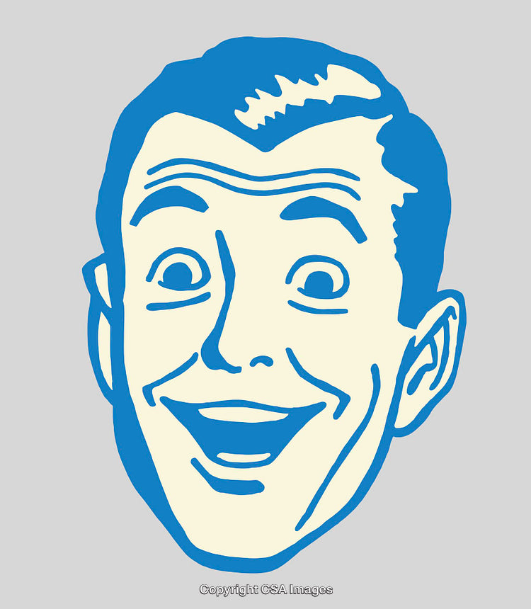 Retro Style Line Art Illustration of a Smiling Expressive Face
