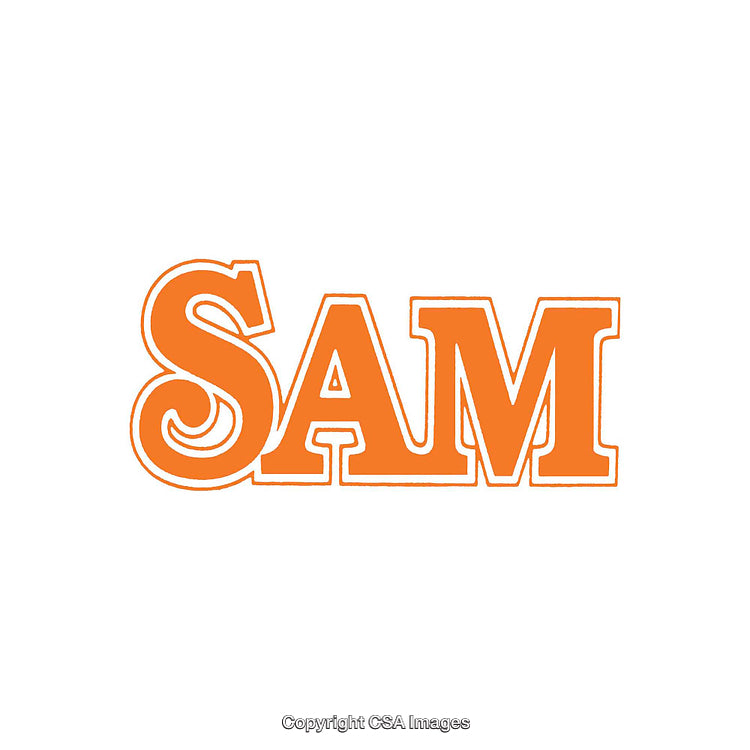 Bold Orange SAM Text Design on a White Background