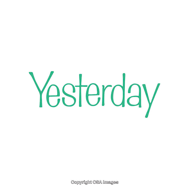 Green Handwritten Text of the Word Yesterday on White Background