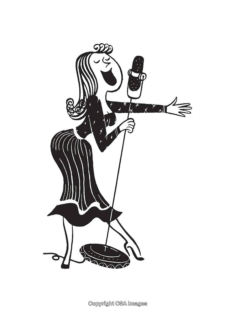 Retro Illustration of a Woman Singing Into a Microphone