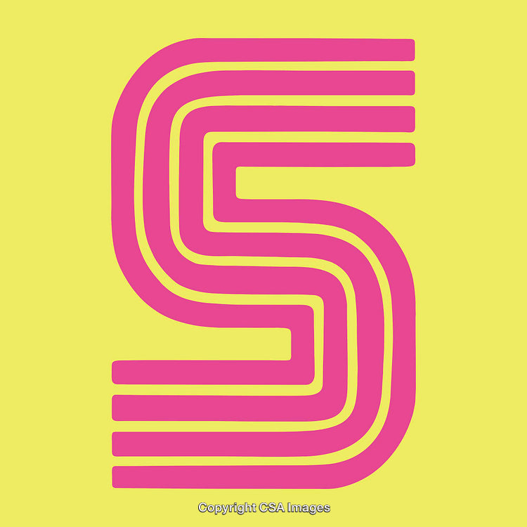 Stylized Pink Letter S on Bright Yellow Background Displaying Minimalist Art
