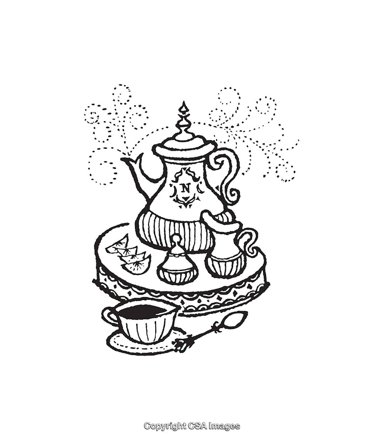 Elegant Black And White Tea Set Line Art Illustration
