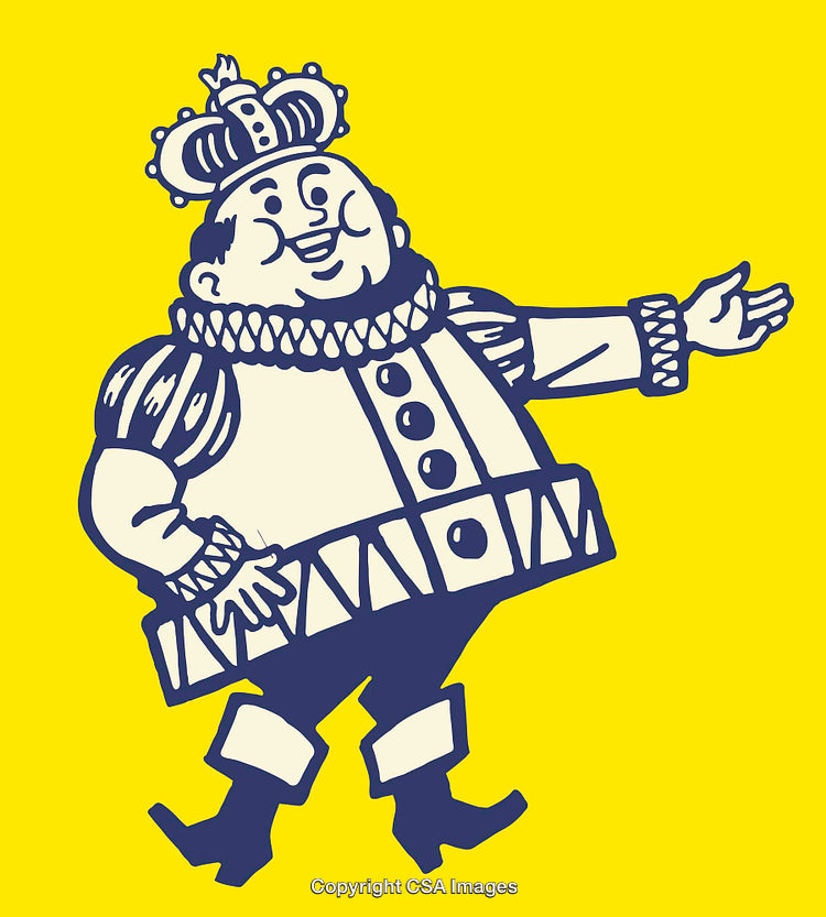 Charming Cartoon Illustration of a King with Crown on Vibrant Yellow Background