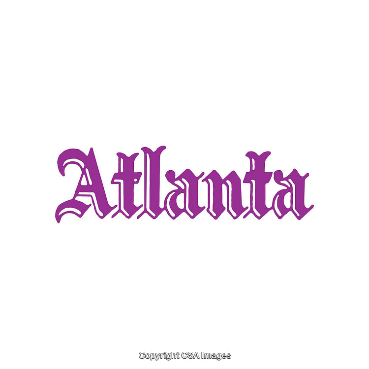 Purple Atlanta Logo in Gothic Typeface on White Background