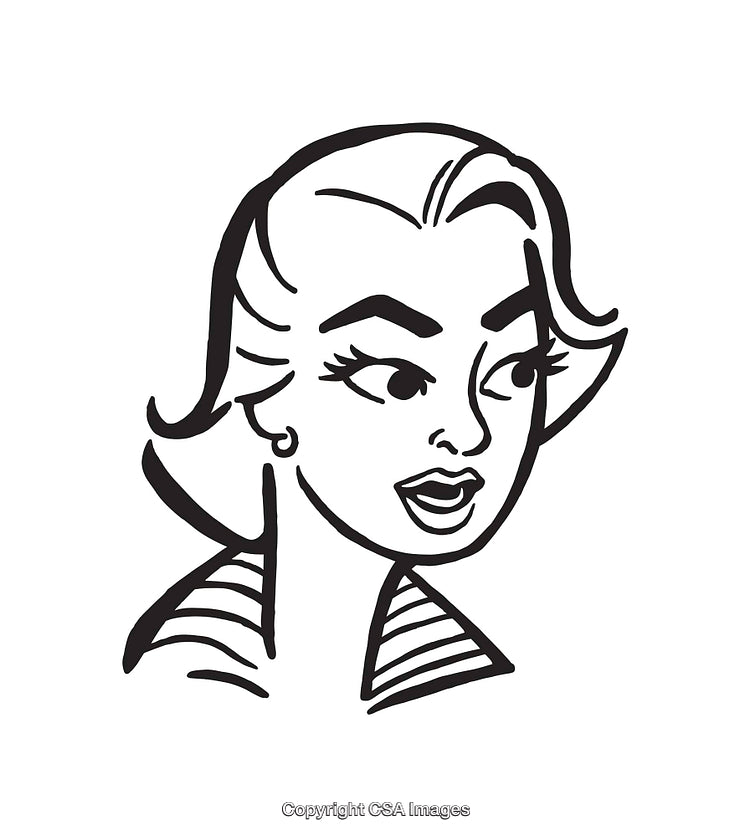 Retro Black and White Line Art Illustration of a Woman's Portrait