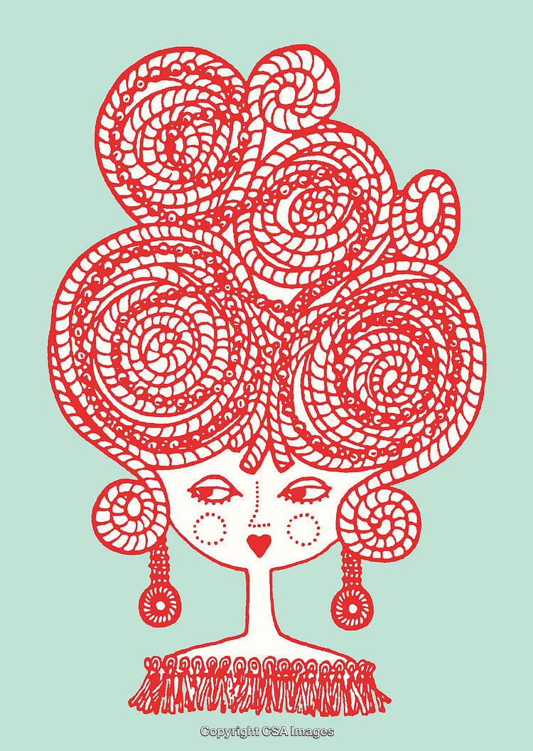 Intricate Red Line Art Design of a Woman's Face on Light Background