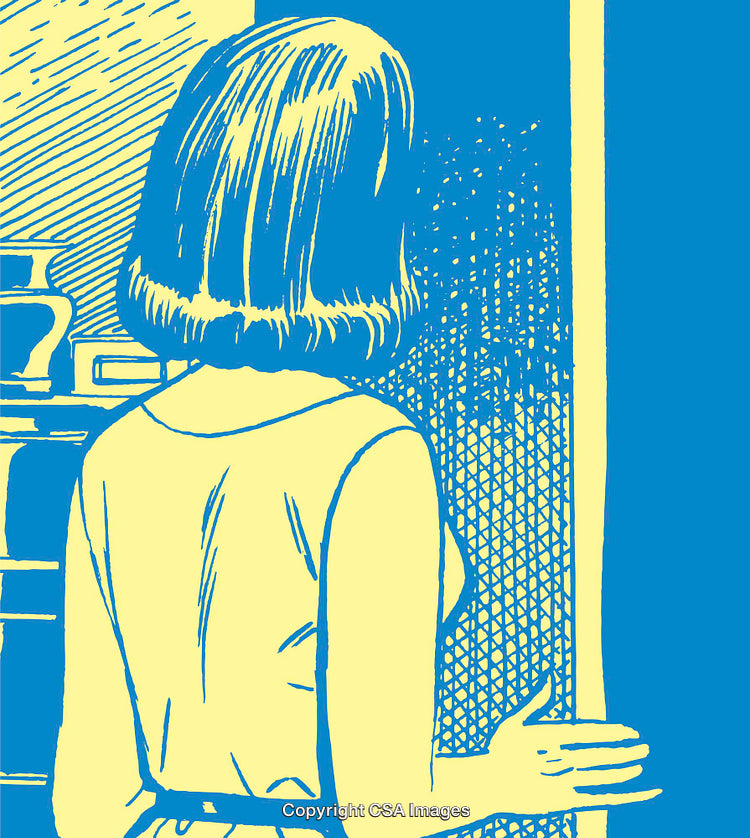 Stylized Illustration of a Woman Standing in Front of a Window